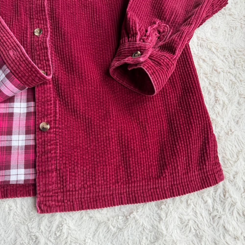 LL Bean Women Berry Pink Flannel Lined Corduroy Shirt Jacket Shacket Wide Wale S - Picture 8 of 12
